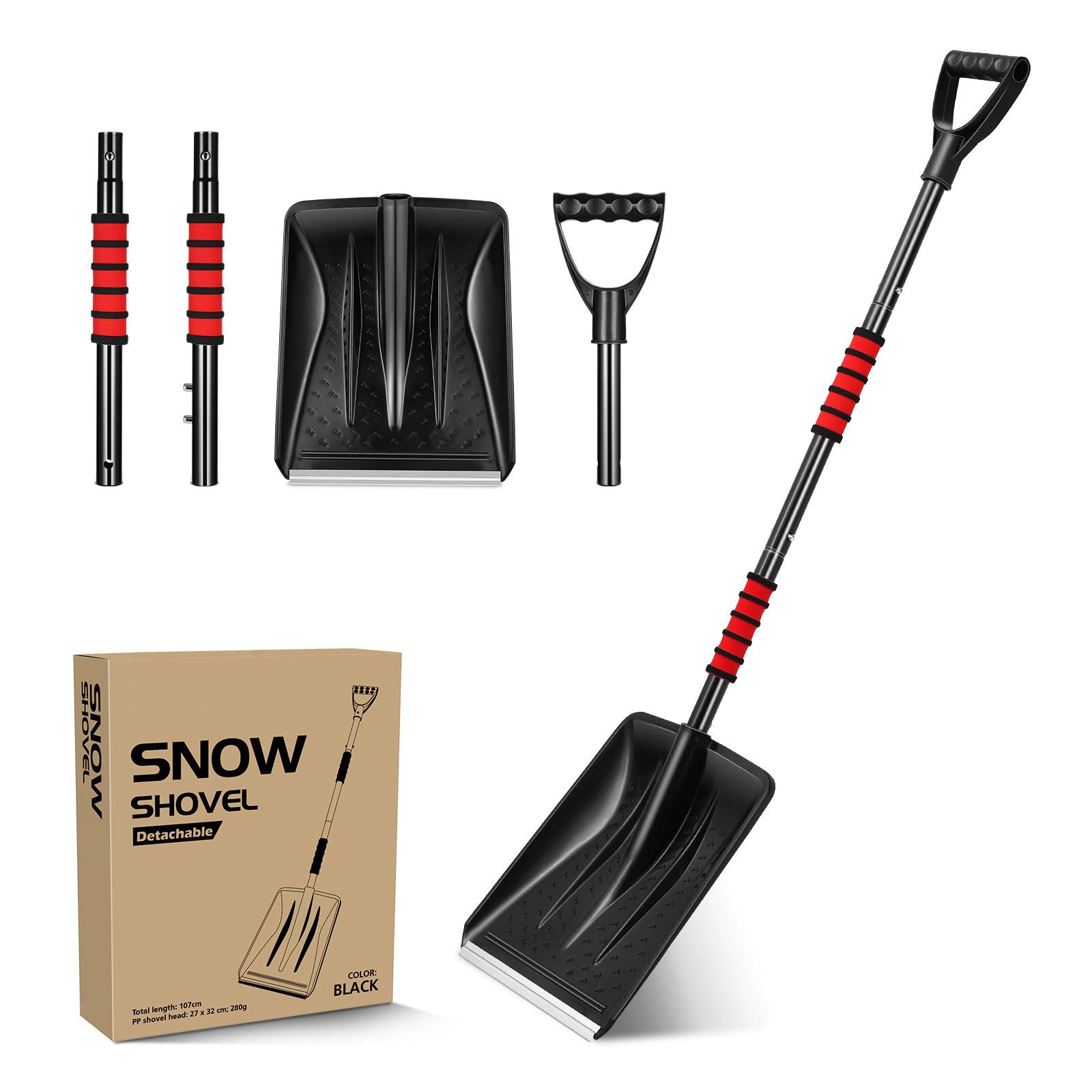 YARNOW Snow Shovel Detachable Ice Scraper Remover Comfortable Grip Handle for Outdoor Camping and Emergency Use