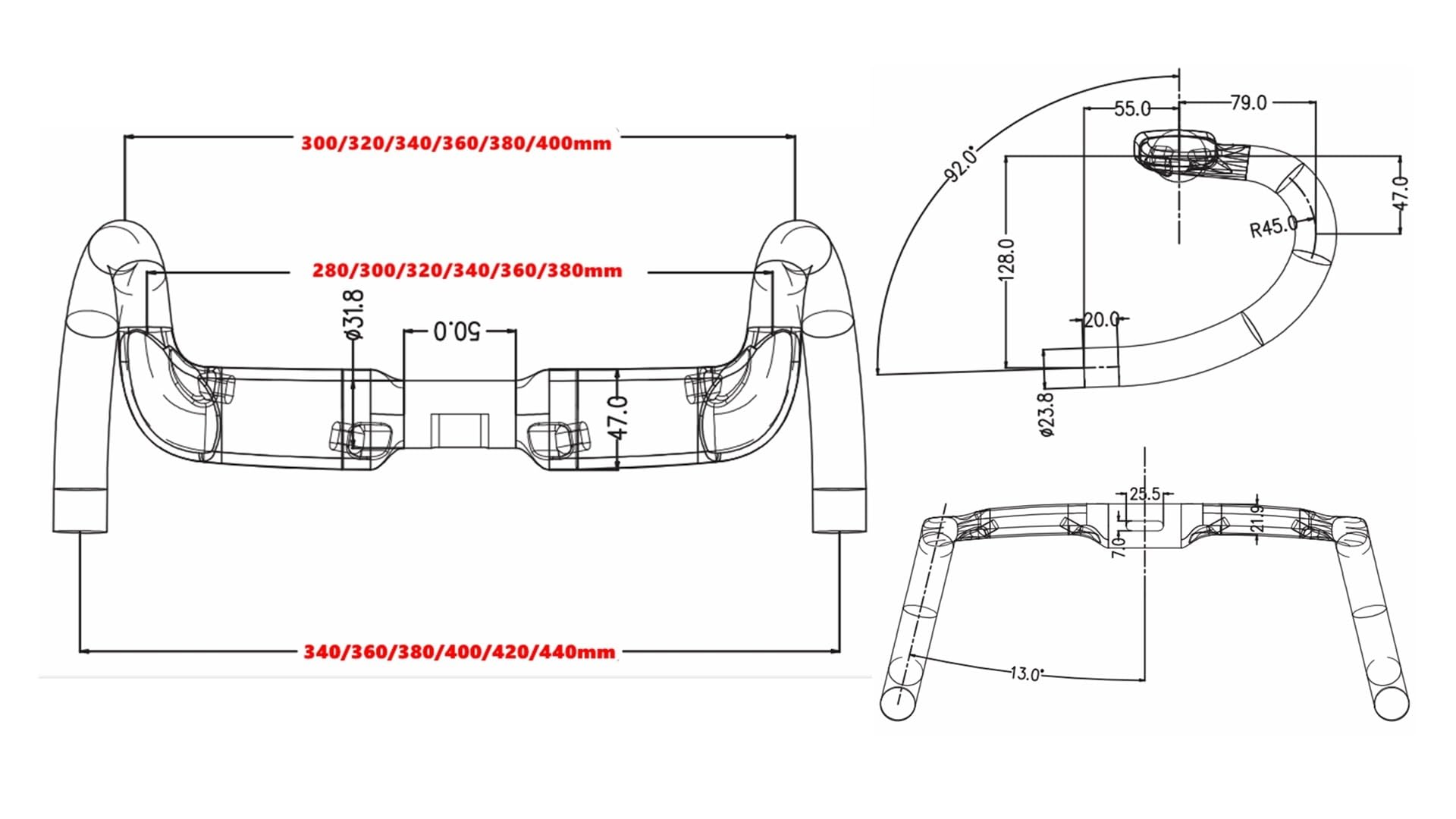 Guidon de vélo de Route en Carbone Guidon de vélo HB24 Guidon de vélo de Route personnalisé en Fibre de Carbone léger 340 mm Guidon de Route en Carbone Vélo de Route(360mm)