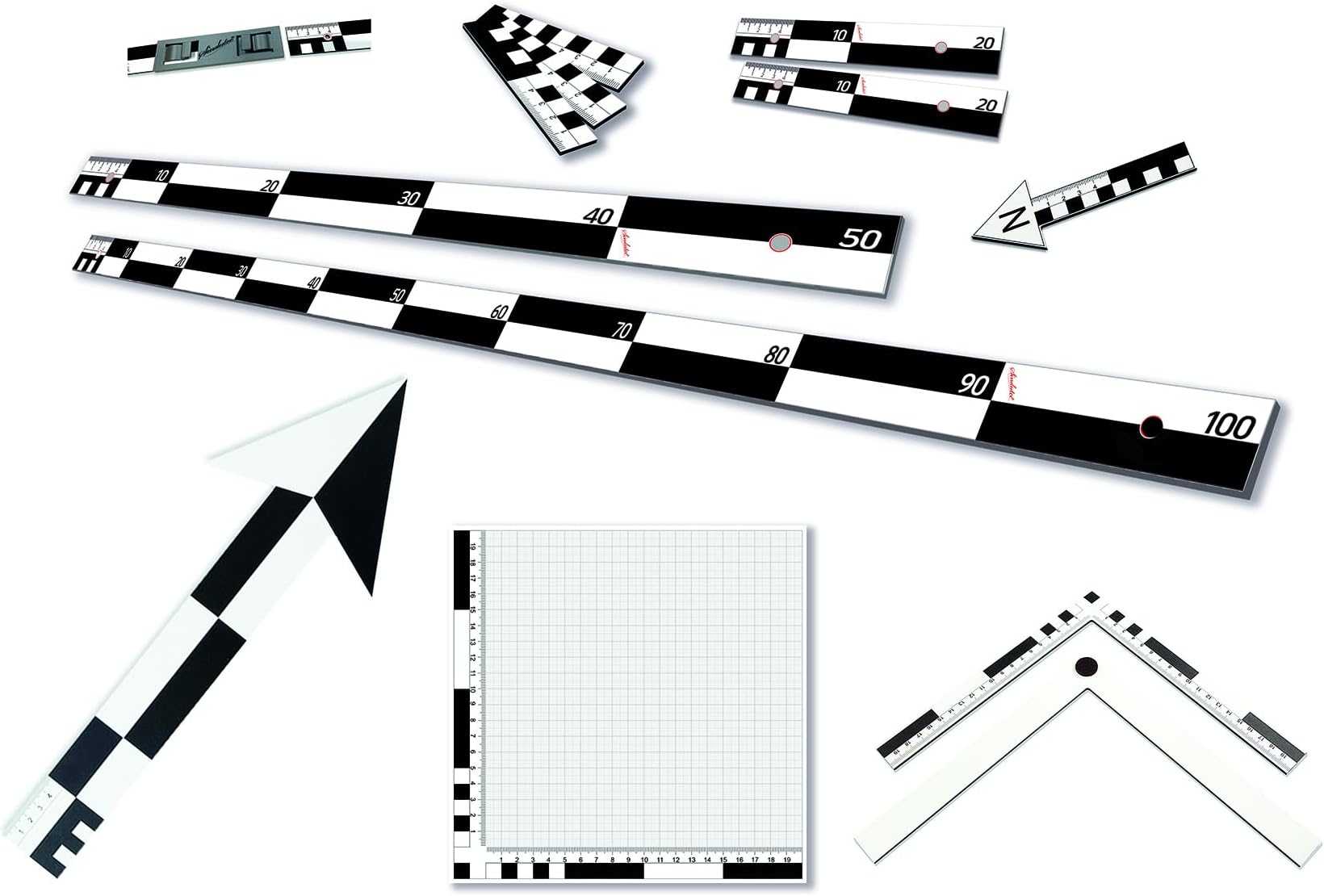 Sindutec Photo Scale ProfiSet 13-Piece 10, 20, 50, 100 cm + 2 North Arrows Photo Panel Connector Photo Angle