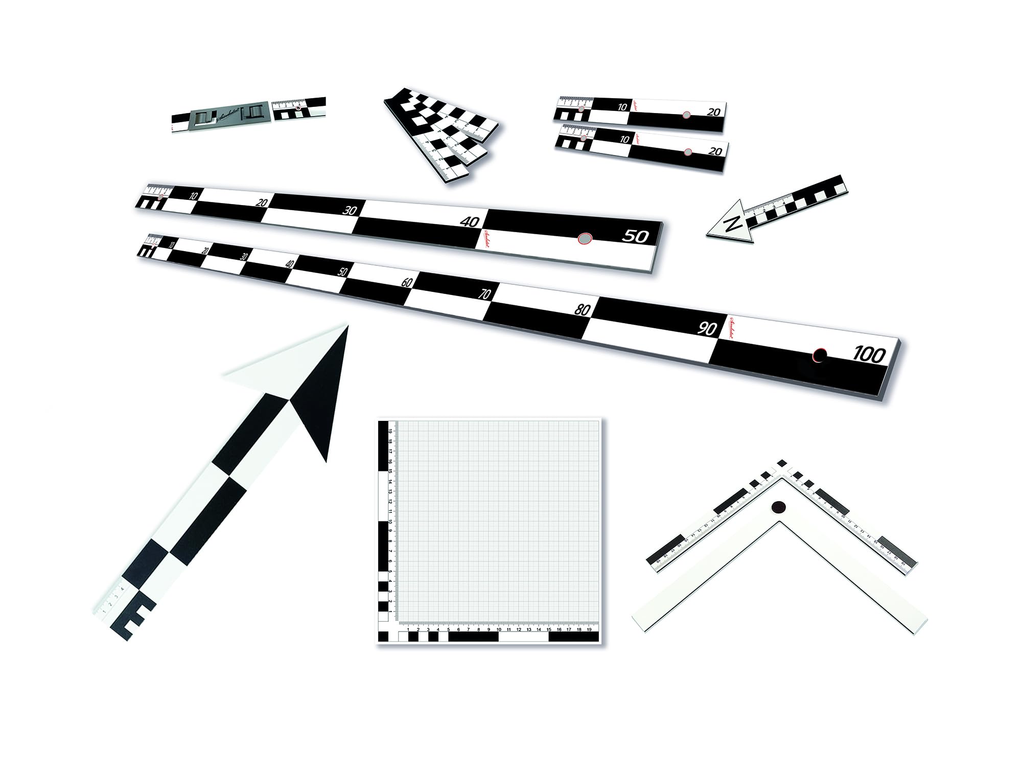Sindutec Photo Scale ProfiSet 13-Piece 10, 20, 50, 100 cm + 2 North Arrows Photo Panel Connector Photo Angle