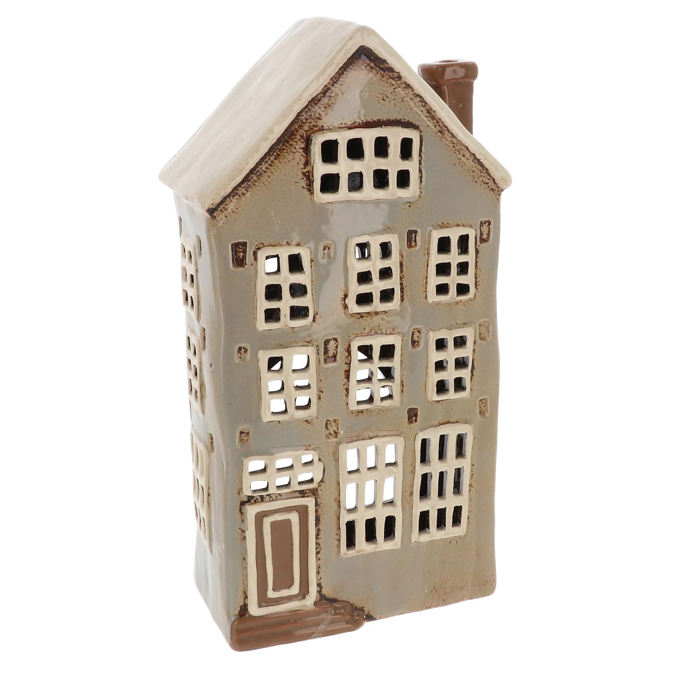 Shudehill Giftware Village Pottery Tall Grey Townhouse Tealight Holder