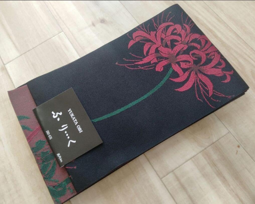【日本製帯】 上品彼岸花◆曼珠沙華柄古典半幅帯◆純浴衣帯＆着物帯に★ 新品 日本製帯】 上品彼岸花◇曼珠沙華柄古典半幅帯◇純浴衣