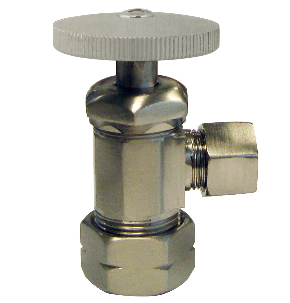 Round Handle Angle Stop Shut Off Valve, 1/2" Copper Pipe Inlet with 3/8" Compression Outlet, Satin Nickel, D105-07
