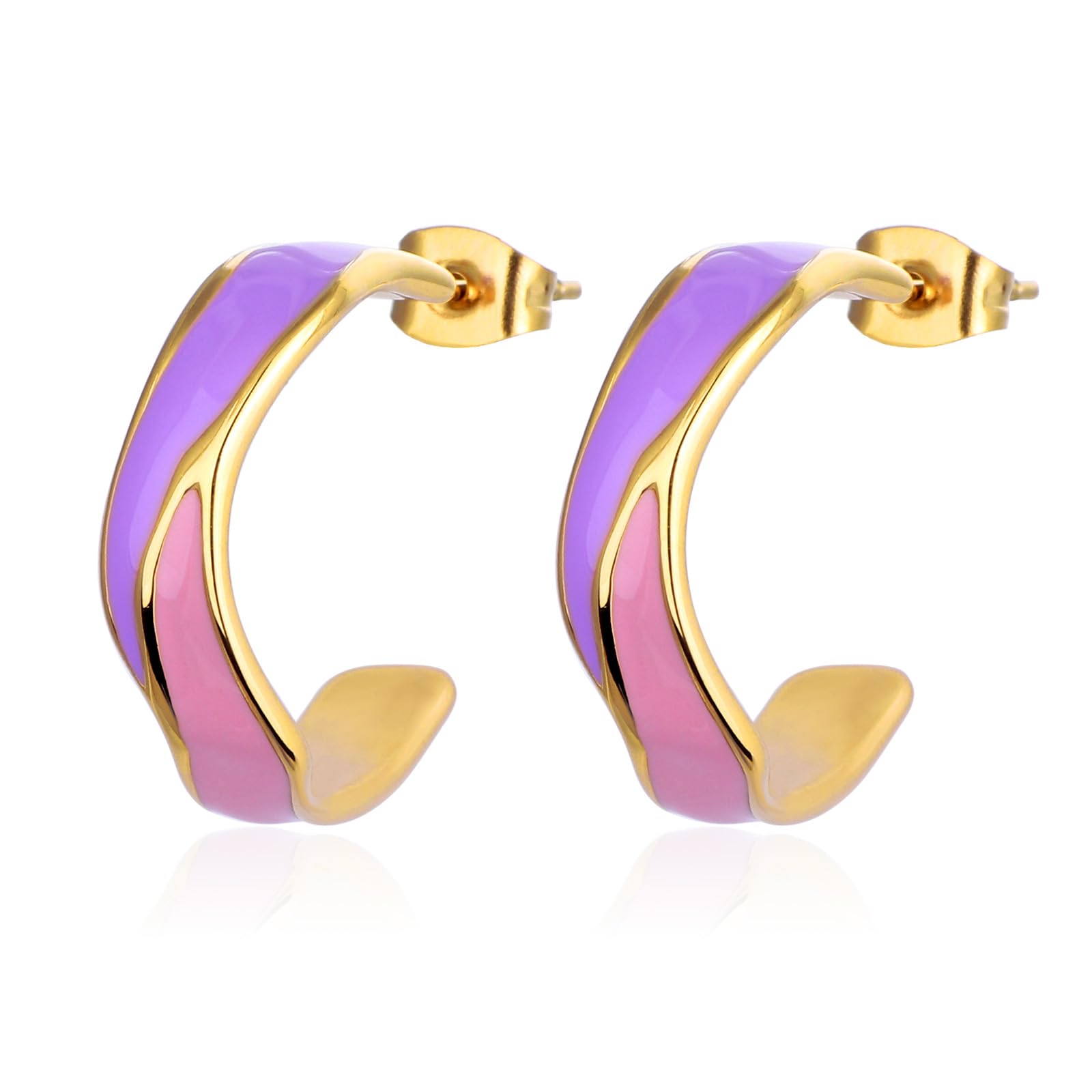 TaYolnFaSo Two Tone Enamel Hoop Earrings for Women C-Shaped Earrings Colorful Enamel Jewelry Christmas Gift for Wife Girlfriend