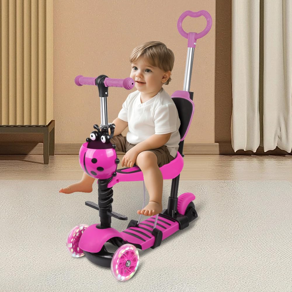 Trottinette à 3 Roues pour,Scooter Pliable coloré | Pont antidérapant réglable en Hauteur avec Roue Lumineuse LED, activités de Plein air pour garçons et Filles