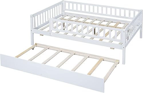 Miniatura 9 de Harper & Bright Designs Sofá cama matrimonial con nido, marco de cama nido de madera con rieles para valla, cama matrimonial Montessori para