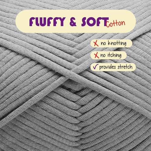 Image of Soft Yarn - Crochet & Knitting Yarn, Beginner Yarn with Easy-to-See Stitches, 3 Pack of 250 Yds Amigurumi Yarn, Cotton-Nylon Blend Tshirt Yarn, Worsted Weight Yarn 4, Grey Yarn