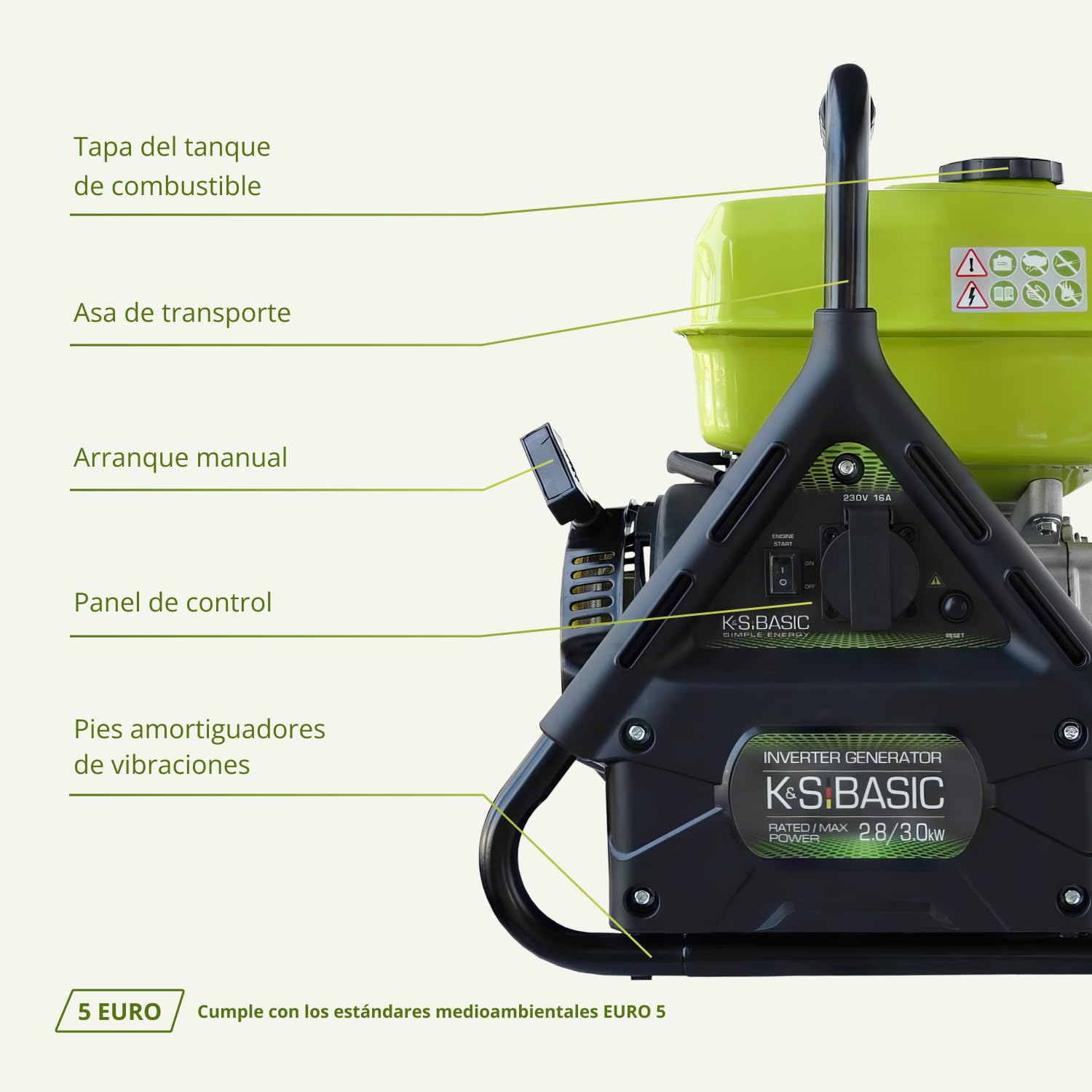 K&S Basic KSB 31i Generador inversor de 3,0 kW - Seguro para dispositivos sensibles - Generador de corriente de emergencia con estructura compacta - Generador inversor con bobinado de cobre