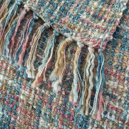 GINAMUSE Multi-Color Pink Blue Cable Woven Throw Blanket for Couch,50"X60" Boho Style Textured Blankets for Home Decor,Super Soft Warm Cozy Chunky Blanket with Decorative Tassels for Bed by GINAMUSE - Image 4
