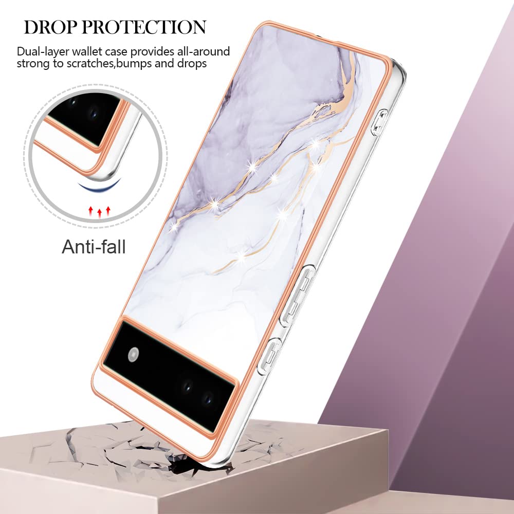 Custodia In Silicone Con Effetto Marmo Per Google Pixel 6A - Antiurto, Sottile, Antimpronta, Colore Viola