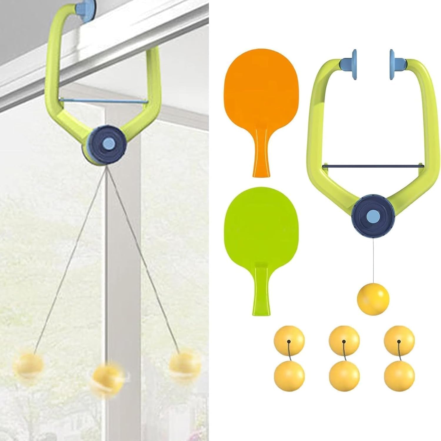 ADson™ Hanging Table Tennis Training Set with 2 Paddles and 6 Balls, Fits Beam, Door Frame and Horizontal Bar, Develops Motor Skills-image-26