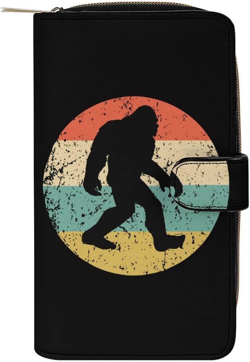 Bigfoot Retro Sasquatch Womens Long Wallets Leather Large Capacity Wristlet Clutch Purse Credit Card Holder