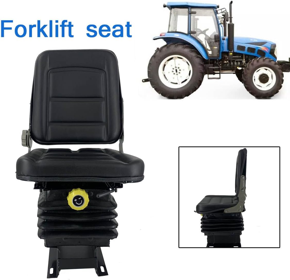 Suspension Tractor Seat, Adjustable Universal Replacement Seat W/Backrest, Compatible with Excavator Skid Loader Dozer Black