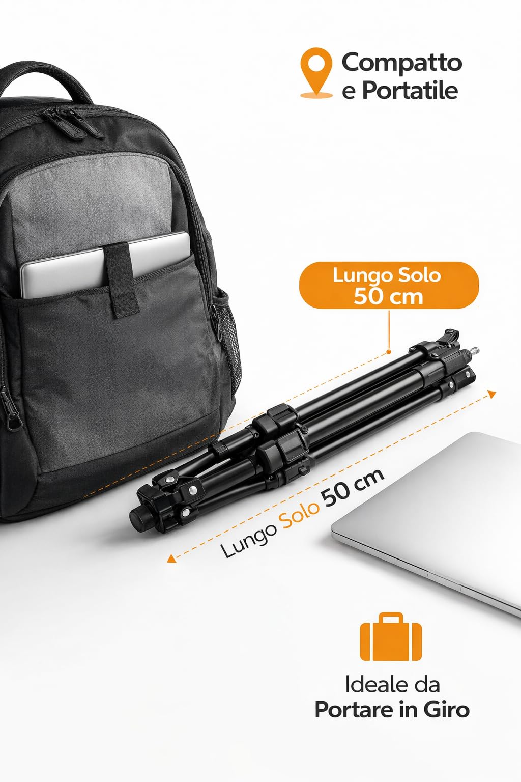 Treppiede per Ring Light 160 cm, Supporto Regolabile in Alluminio con Attacco Universale 1/4", Compatto 50 cm, per Smartphone e Fotocamera