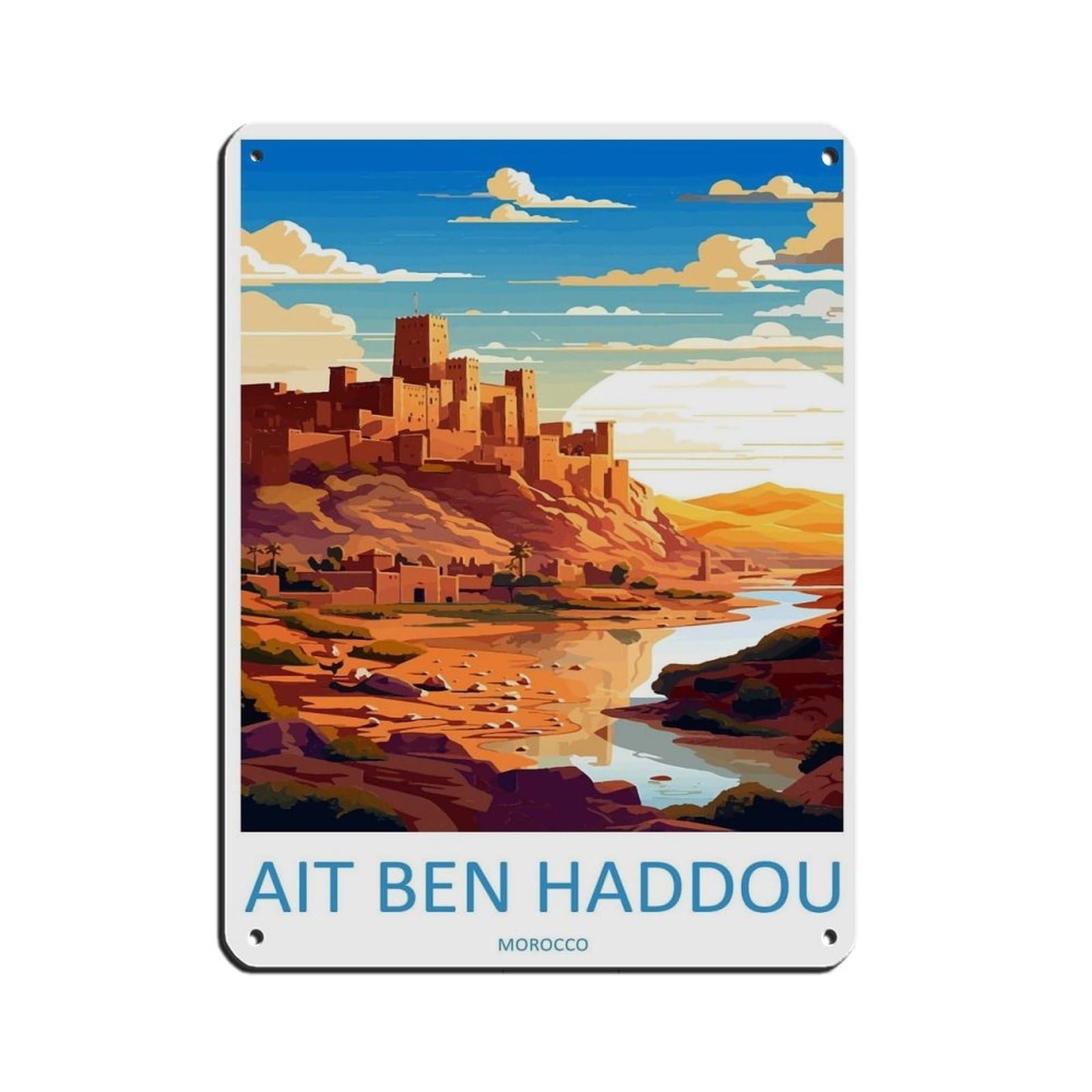 Aït Benhaddou Travel Art Morocco Art Gift (2) Retro Poster Metal Tin Sign Chic Art Retro Iron Painting Bar People Cave Cafe Family Garage Poster Wall Decoration 12x16inch(30x40cm)