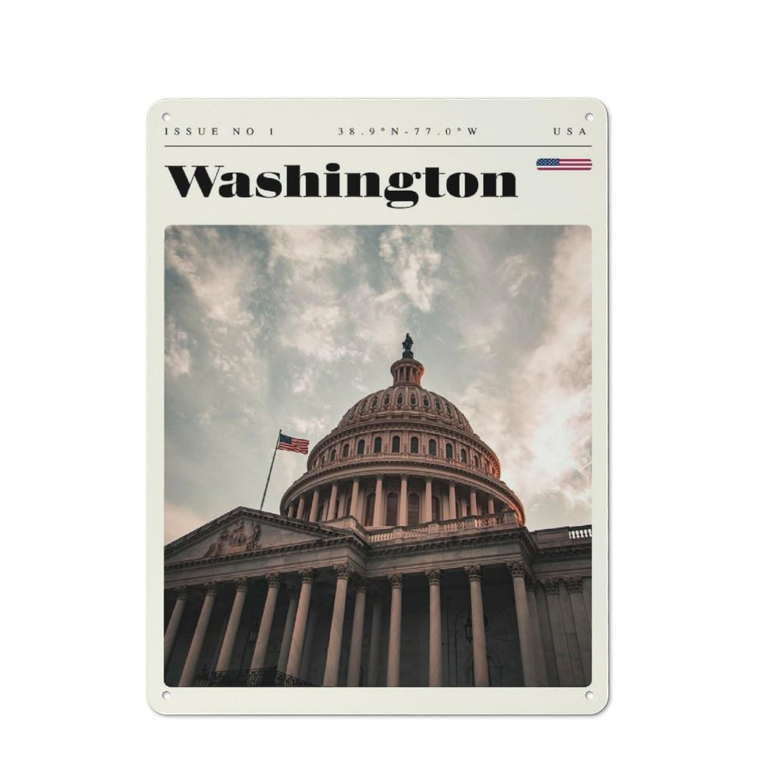Junmoney Style-19 Washington D.c. Capitol Travel Art Rustic Tin Sign 40X30cm For Living Room Wall, Suited To Home Wall Decor Collectors