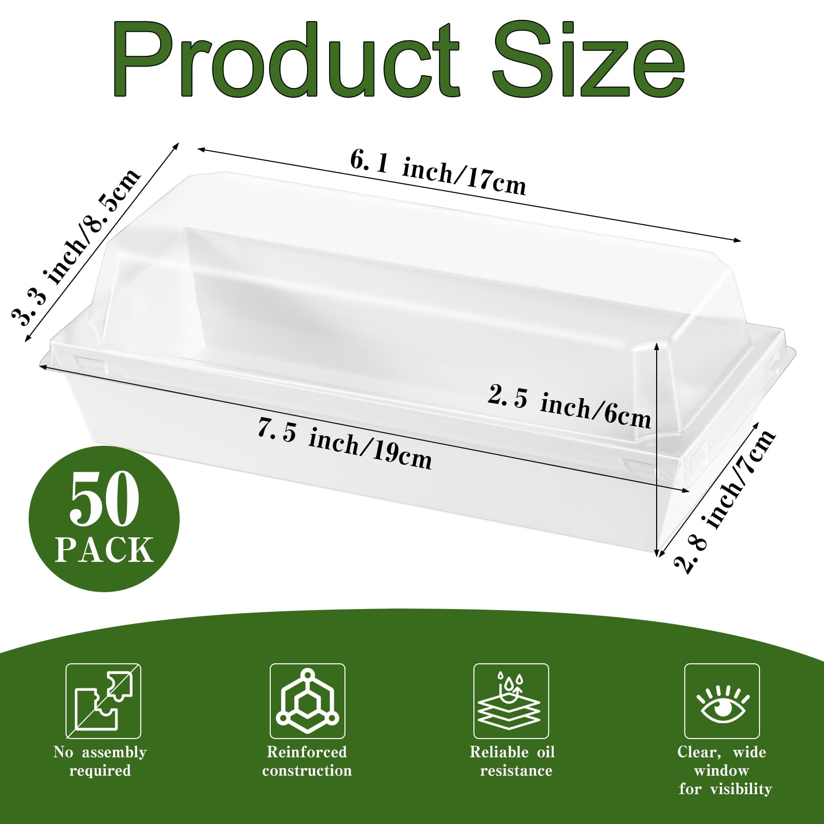 Cptoion 50 Pack Charcuterie Boxes with Clear Lids,Disposable Food Containers Bakery Boxes,Dessert Box To Go Treat Containers for Sandwich,Cupcakes,Cookies,Strawberries(7.5x3.3 Inch, White)