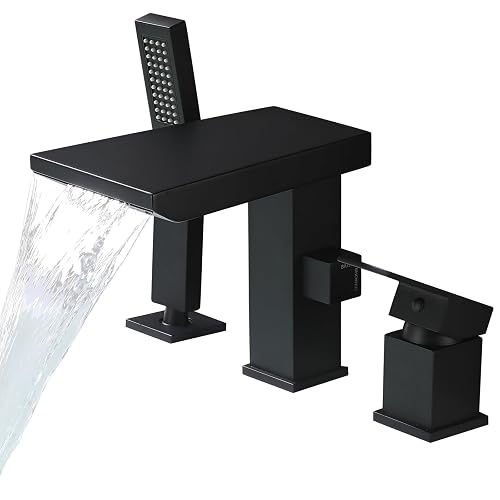 Roman Tub Faucet with Hand Shower,Deck Mount Bathtub Filler,Black |