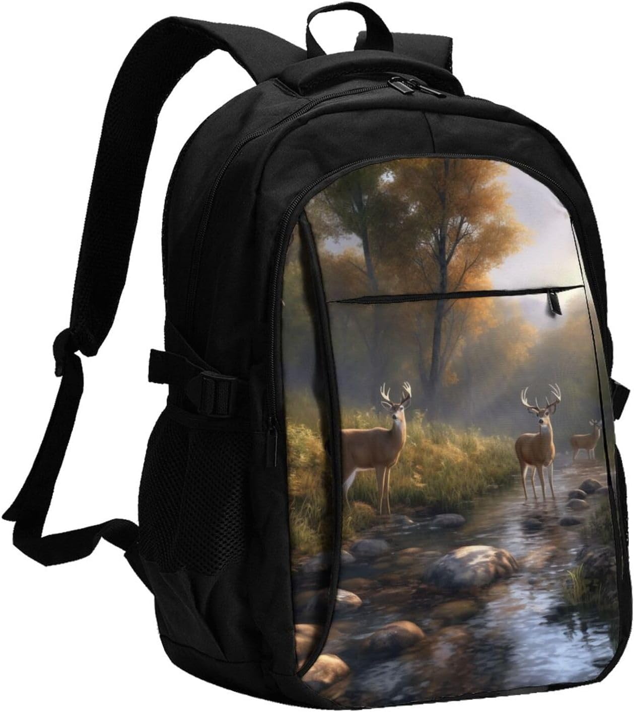 Beauty Deer Printed Laptop Backpack with USB Charging Port and Headphone Jack - Business Backpack Bag for Work, Travel, School, Hiking, Beautiful stag, One Size - Image 1 of 8