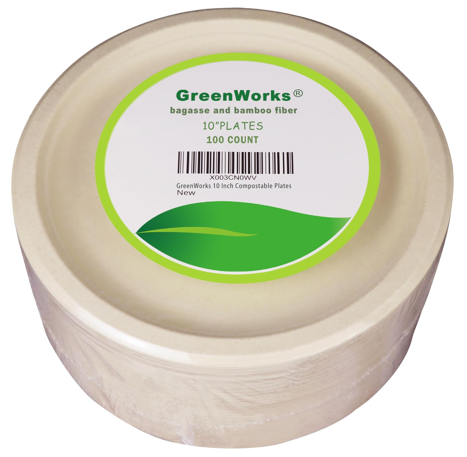 GreenWorks 100 piastre compostabili resistenti da 25,4 cm, in bagassa biodegradabile non sbiancata e piatti di carta in fibra di bambù