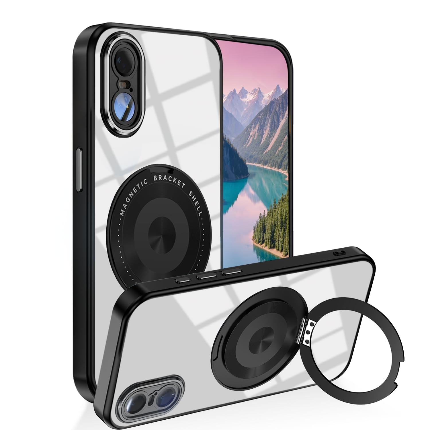 Hlgcokro for Sony Xperia 10 VI Case Clear, Slim Fit Ultra Thin for Sony Xperia 10 VI Phone Case with Magnetic Invisible Stand Ring Holder, Shockproof