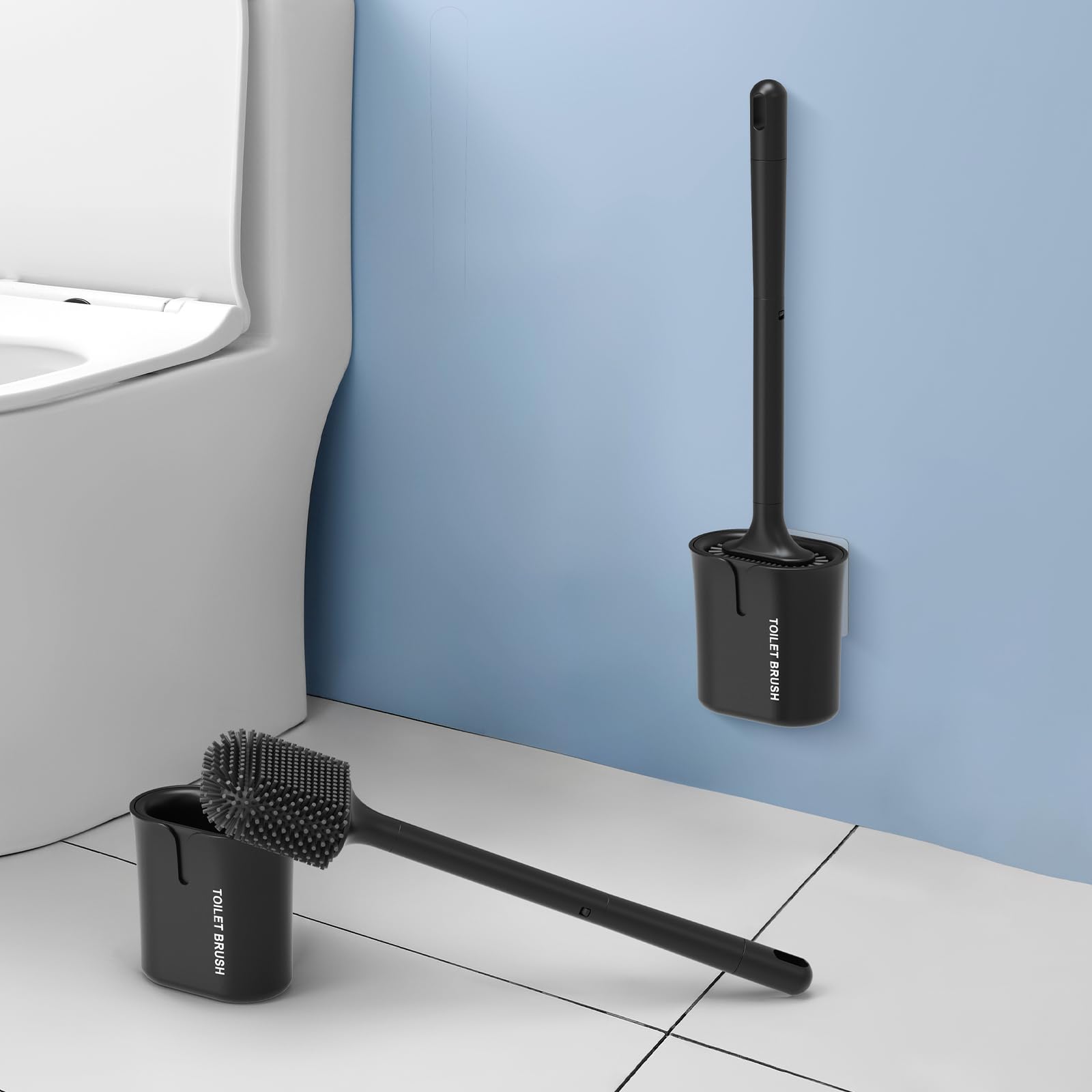 Ibergrif M34156B Black Silicone Toilet Brushes & Holders, Toilet Cleaner Brush with Quick Drying Holder Set for Bathroom - Image 2