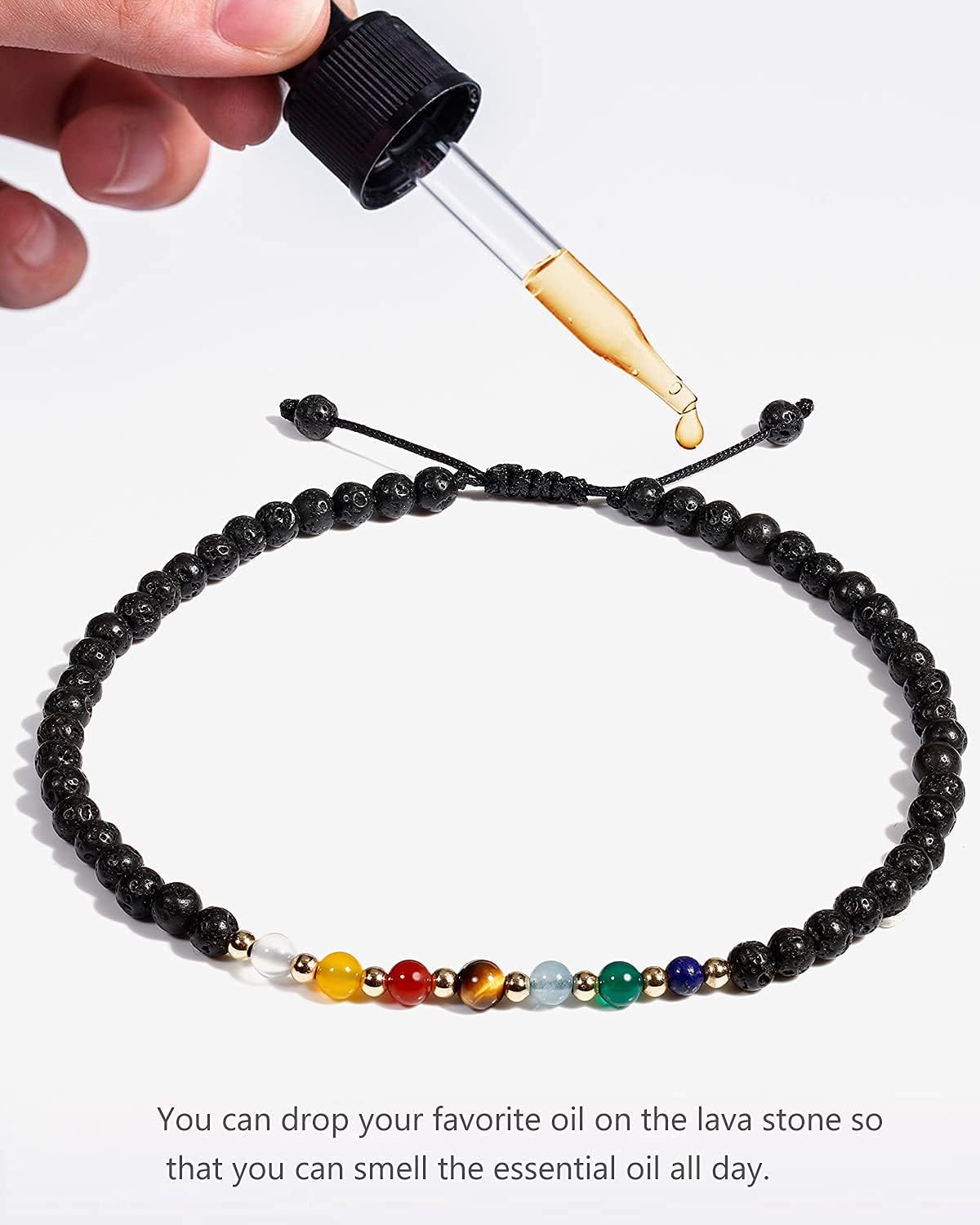 Jewever 7 Chakra Ankle Bracelets for Women Beach Foot Healing Crystals Lava Rock Essential Oils Diffuser Worry Stone Energy Balancing Meditation Yoga gifts - Image 5