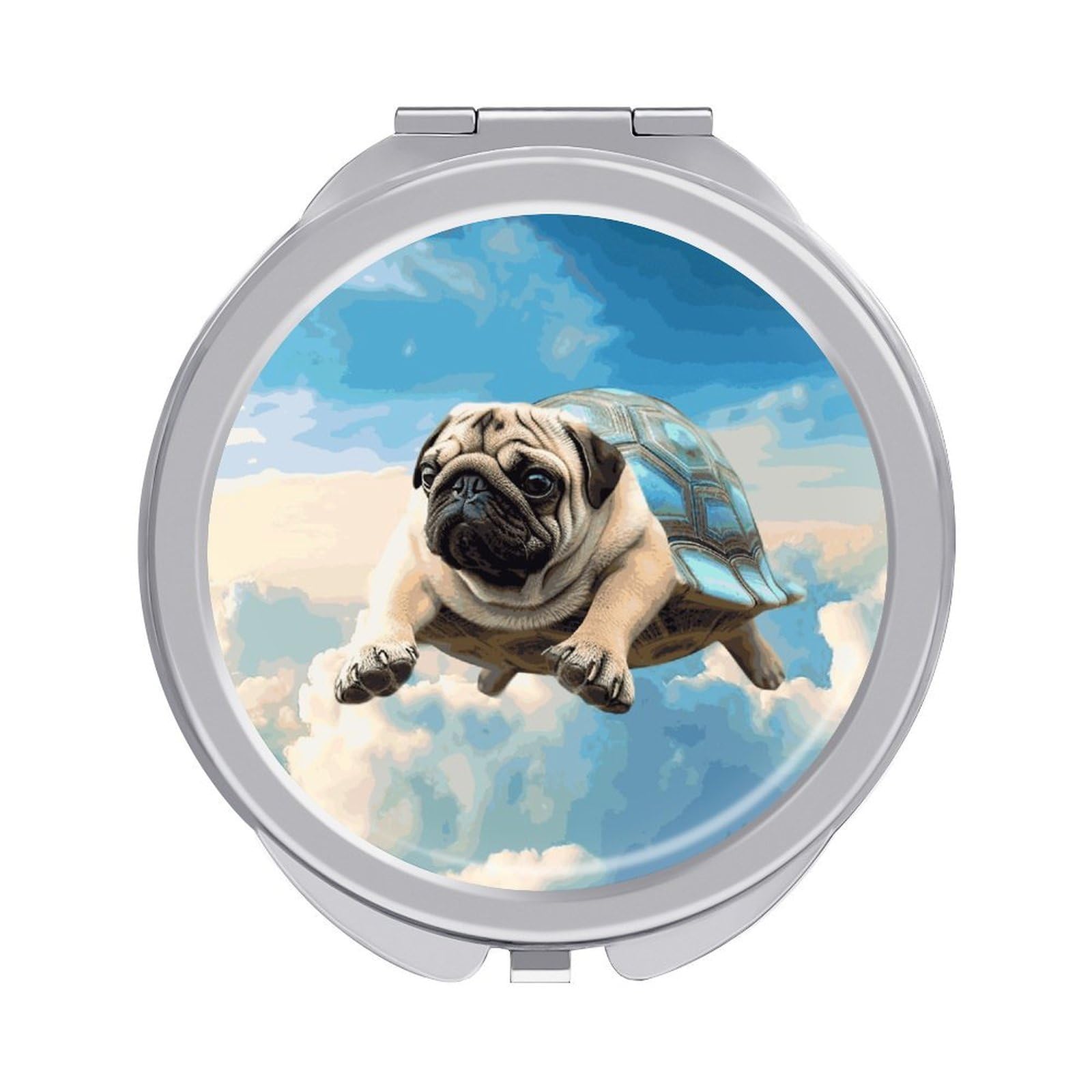 JTREHY Funny Turtle Pug Dog in The Sky Makeup Mirror Portable Folding Mirror Compact Travel Mirrors 2-Sided Round Pocket Mirrors Cute Handheld Beauty Mirror for Handbag Purse for Women Gift