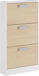 SHIITO | Modelo Chelsea - Zapatero | Blanco Veteado y Natural - 17 x 59.8 x 107.7 cm | con 3 Estantes | Ideal en la Entrada y Dormitorio