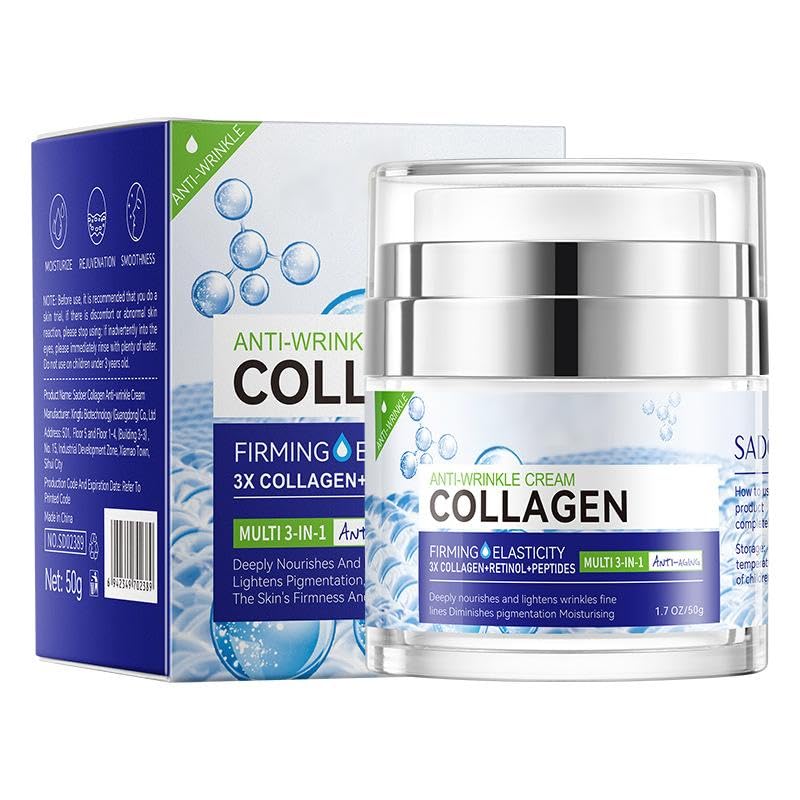 Crema hidratante de colágeno con efecto antiarrugas - Hidratación intensa, reduce las líneas finas y las arrugas, tonifica la piel, deja una textura suave y juvenil