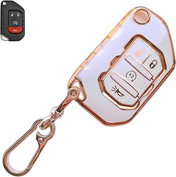 for Jeep Key fob Cover with Keychain,White Soft TPU Protection Key Case Shell,4 Buttons Compatible with Wrangler JLU JL Gladiator Rubicon JT Smart Remote Key For Jeep A