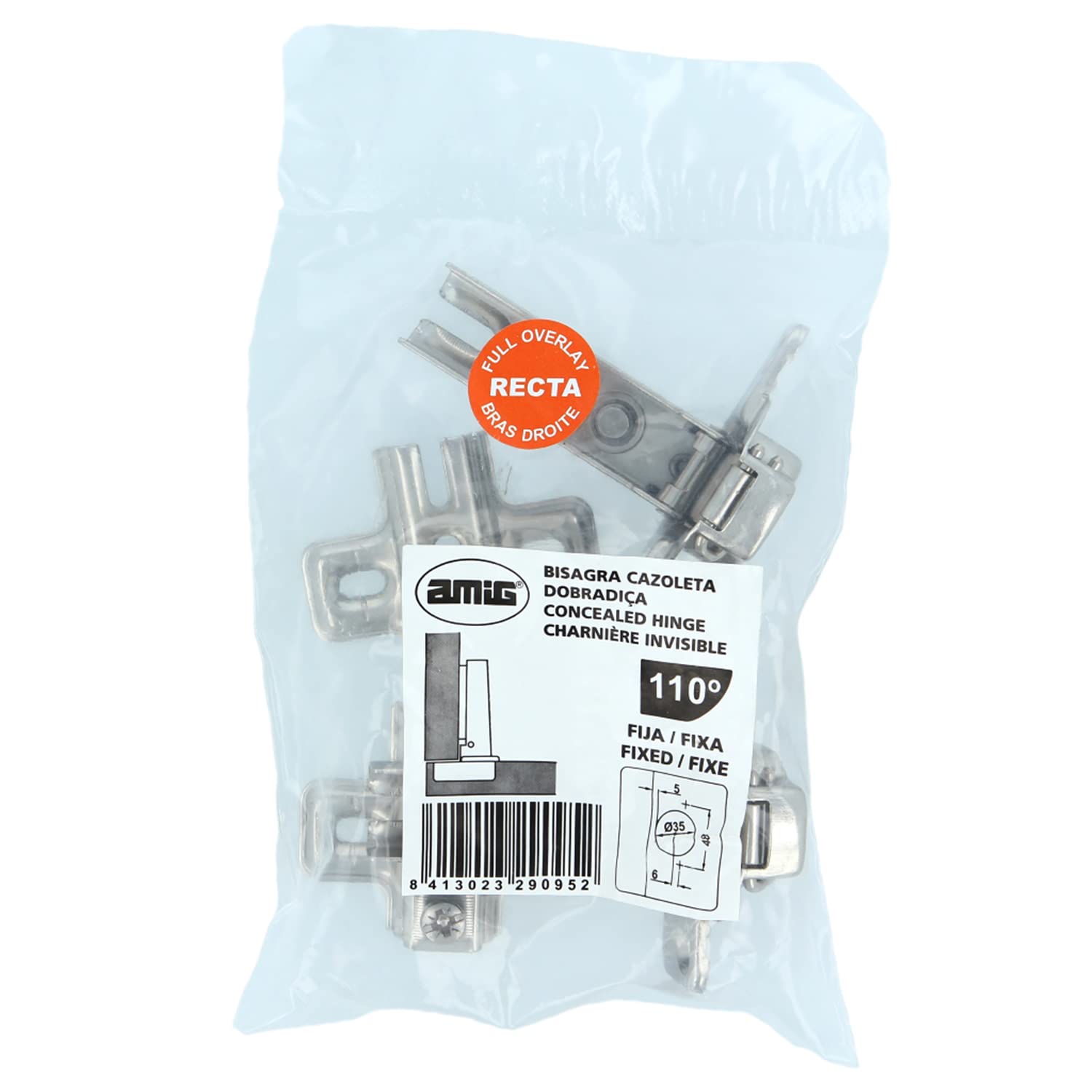 Amig - Set di 2 Cerniere in Acciaio Nichelato per Mobili | Apertura 110° | Durevoli e Resistenti | Ideali per Porte da Cucina e Armadio, Argento, Acciaio Nichelato
