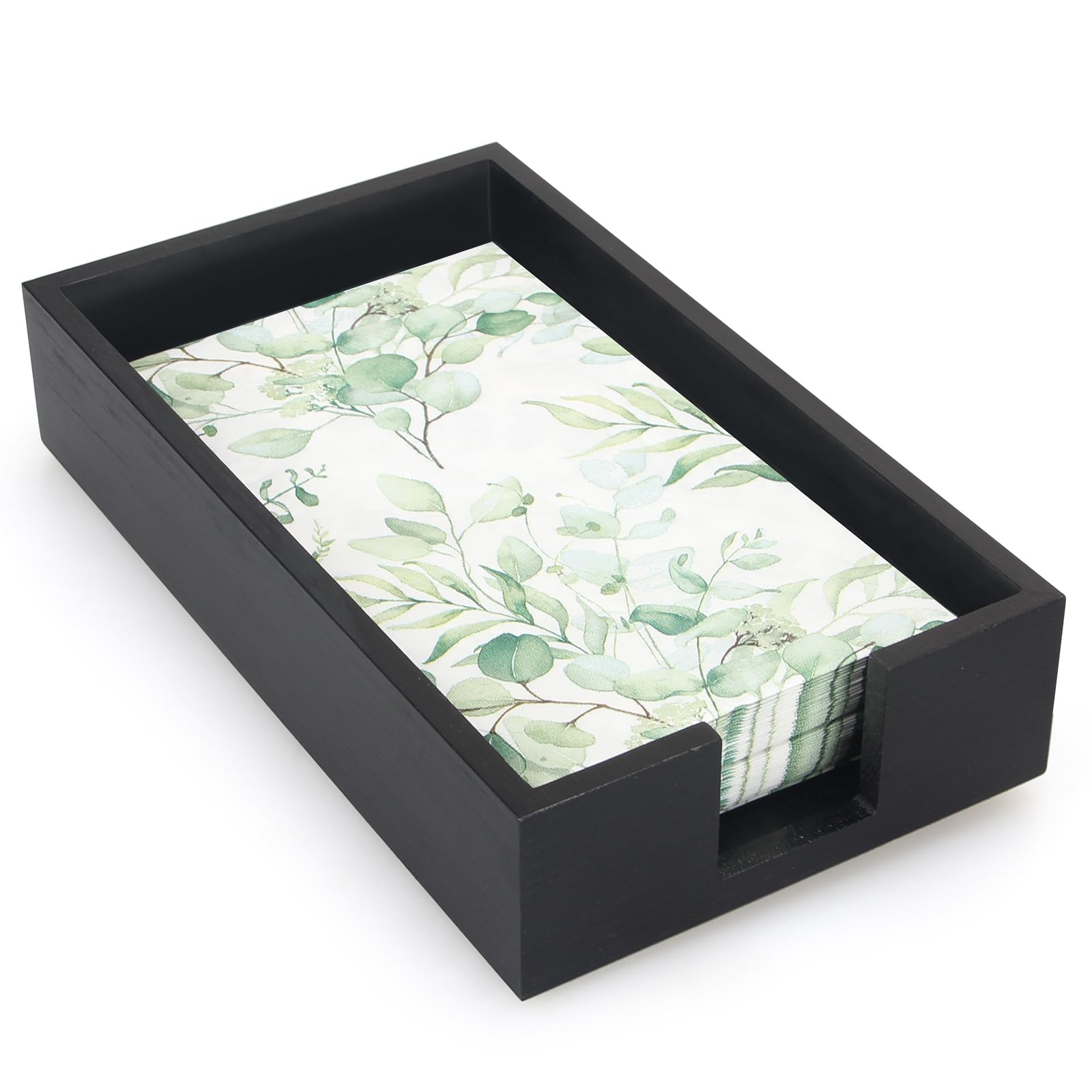 Renawe Moderno servilletero plano de madera de pino negro para mesa, cocina, baño, bandeja multiusos para servilletas de toalla de invitados, soporte desechable para toallas de mano
