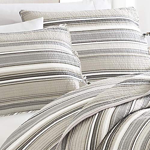 Stone Cottage Fresno Collection Quilt Set-100% Cotton, Reversible, Medium Weight Bedding With Matching Shams, King, Neutral #TOP1