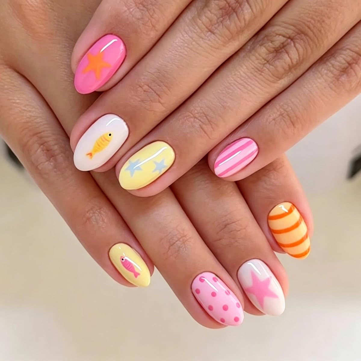 Colorful Press on Nails - Short Oval Acrylic Manicure Kit