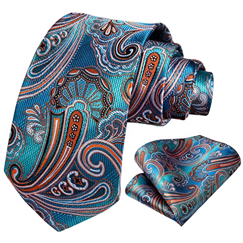 Image of HISDERN Ties for Men Paisley Tie and Pocket Square Woven Classic Floral Mens Ties Handkerchief Set Wedding Party Necktie