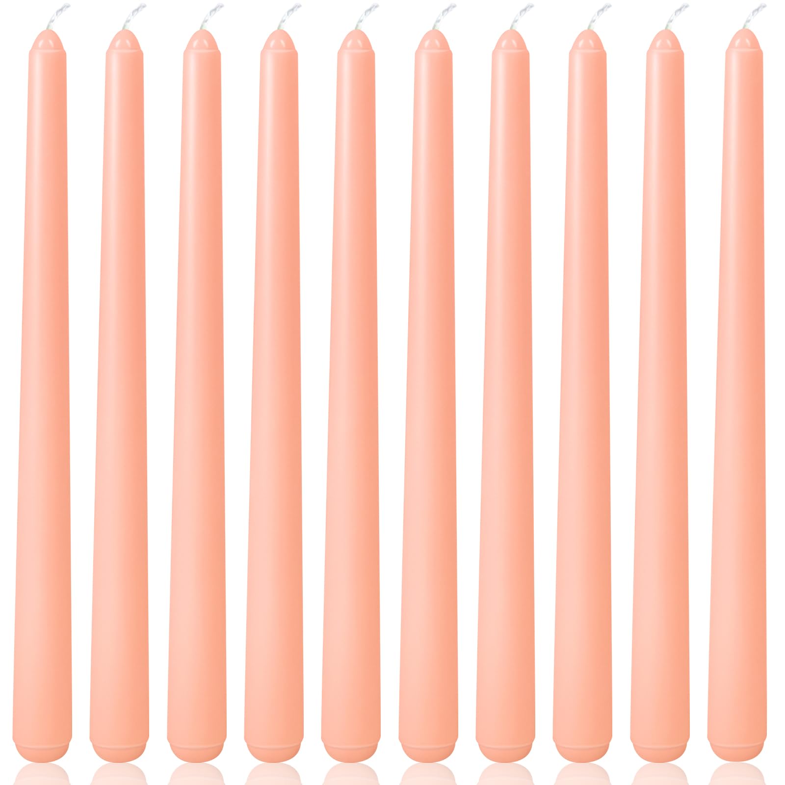 Photo 1 of 10 Inch Flesh-Pink Taper Candles for Home Decoration, 10 Pack Unscented Candlesticks for Dinner Wedding Party, Smokeless and Dripless Candle Sticks