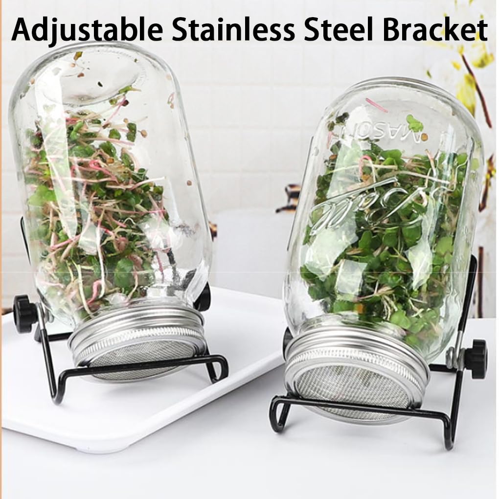 2 Supports pour bocaux en Verre de 1 000 ML, Outil de Germination, Filtre en Acier Inoxydable Blanc pour la Croissance des Plantes, accès pour aux