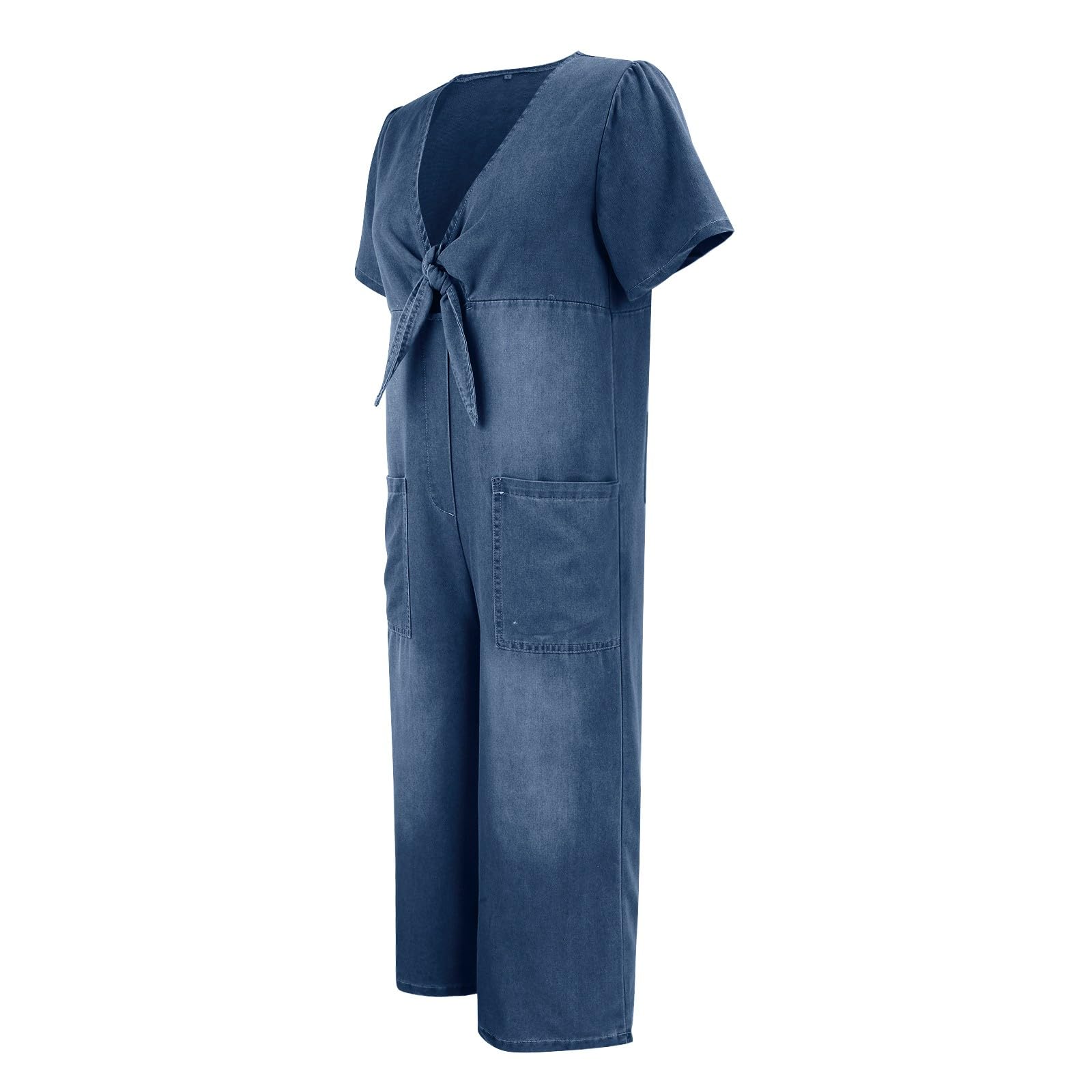 Tuta da donna in jeans lunga, a gamba larga, con pantaloni
