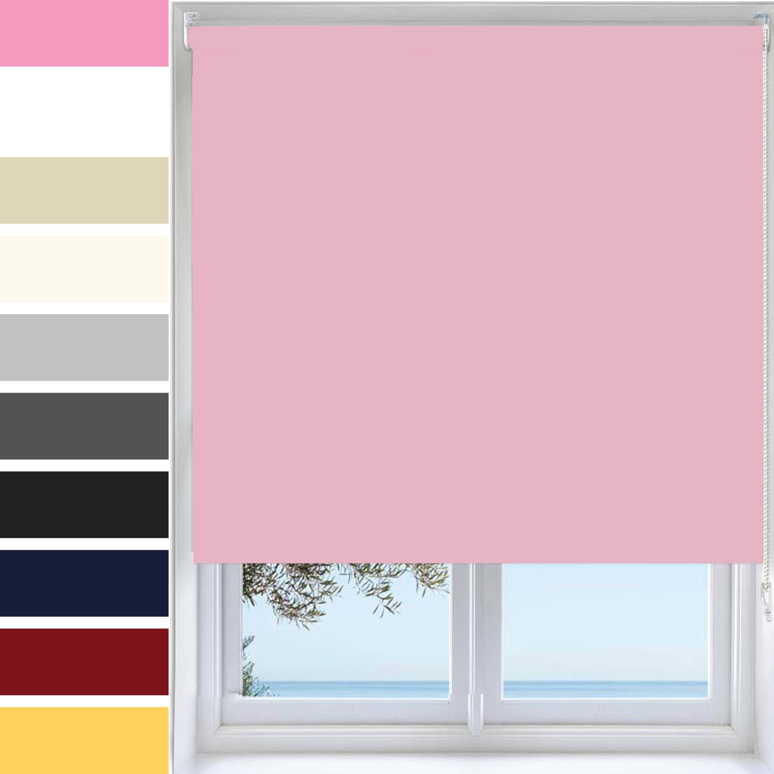 Ev Dekor Roller Blinds - Pink 90 Width 165 cm Drop, Thermal Blackout Roller Blind Insulated UV Protection Child Safe Trimmable Fabric Home Office Window Blinds โ image 1