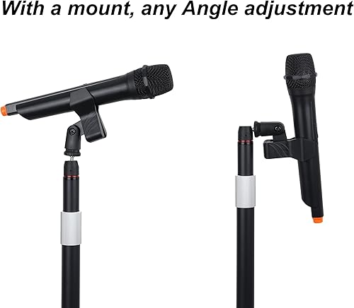 Miniatura 5 de Soporte de micrófono de suelo con base pesada, altura ajustable de 18 a 63 pulgadas, soporte para canto con soporte para micrófono, clips para cable