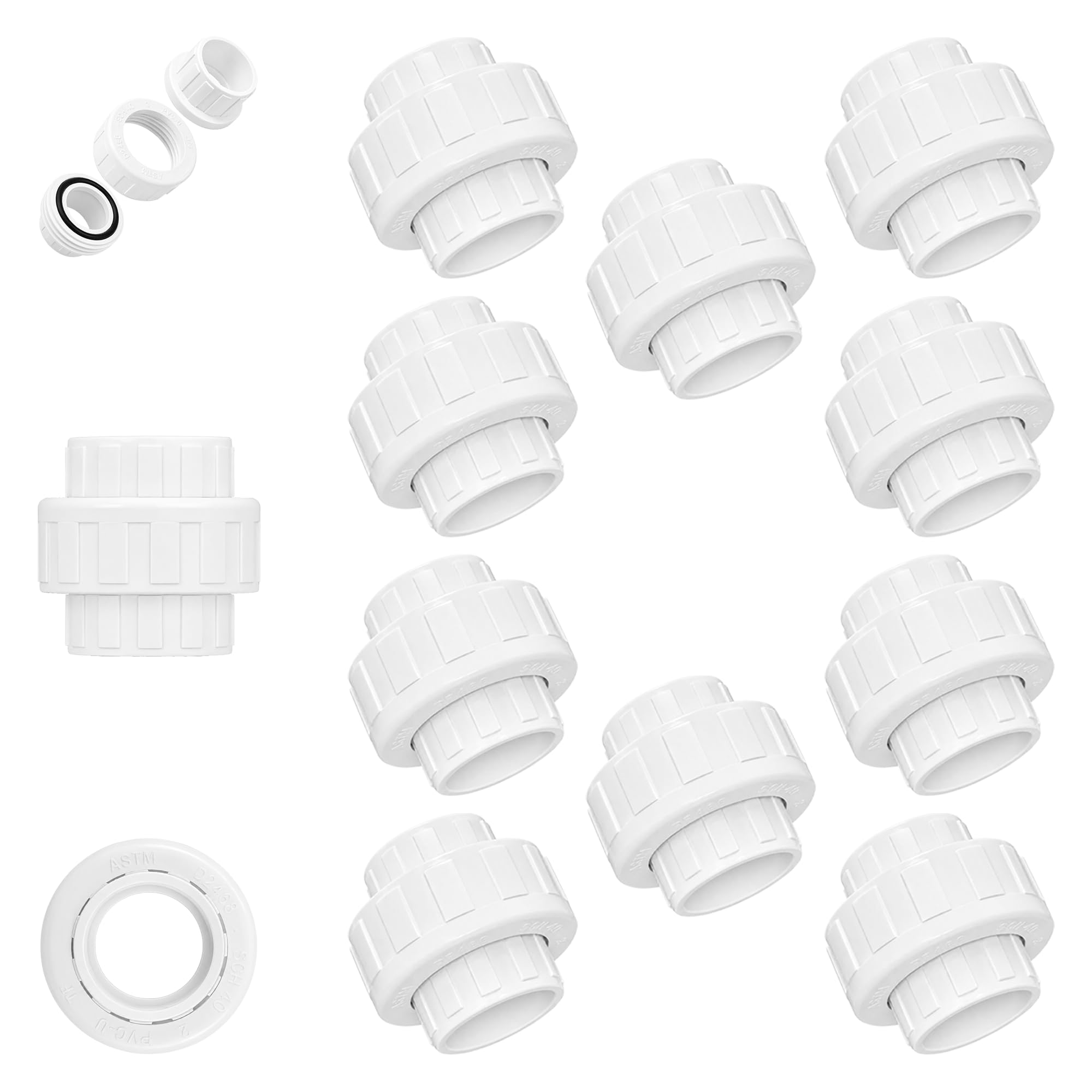 Raccordo per tubi in PVC da 5,1 cm (presa x presa), confezione da 10 raccordi per tubi resistenti per creazioni fai da te in PVC, adattatore di accoppiamento in PVC Schedule 40.