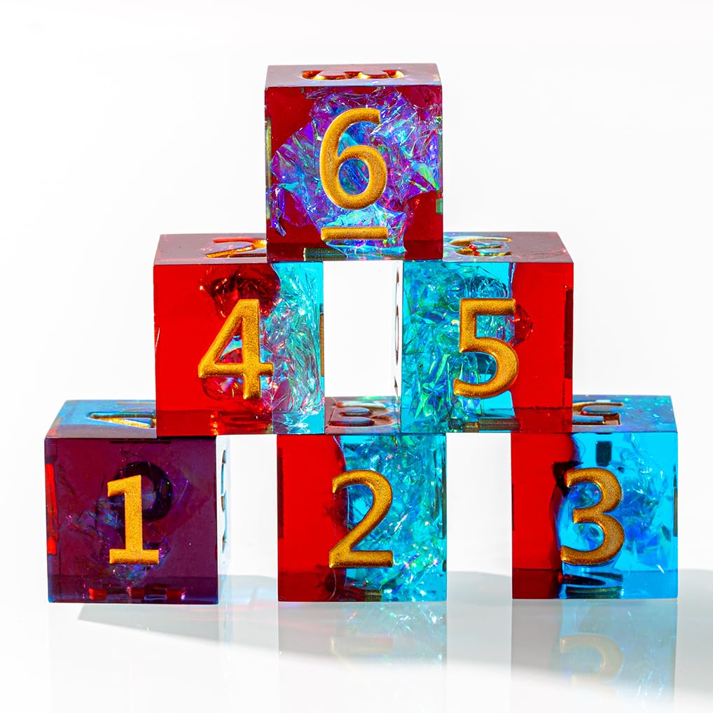 Yiotfandoll 6PCS Polyhedral Dice D6 16mm Resin Dice Game Dice for RPG MTG DND (Red Blue)