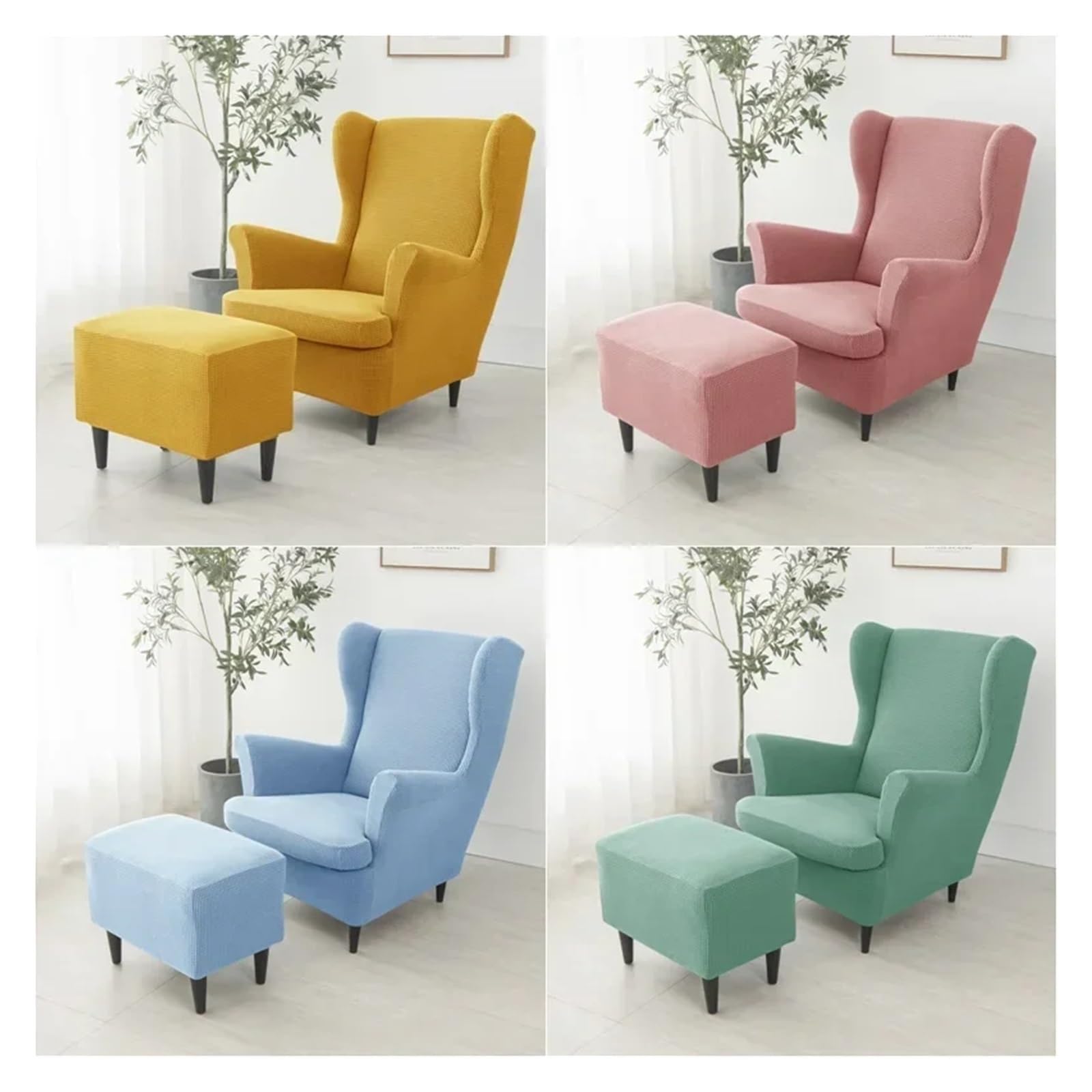 Wingback-Stuhlbezug Ohrensesselbezug, Stretch-Bezüge for Ohrensessel, einfarbig, Relax-Sofa-Schonbezüge mit Sitzkissenbezug(B14 Footstool Cover)