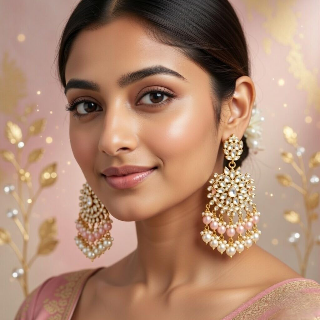 Efulgenz Indian Earrings for Women Bollywood Faux Pearl Crystal Kundan Rhinestone Wedding Bridal Long Chandelier Earrings Jewelry Set