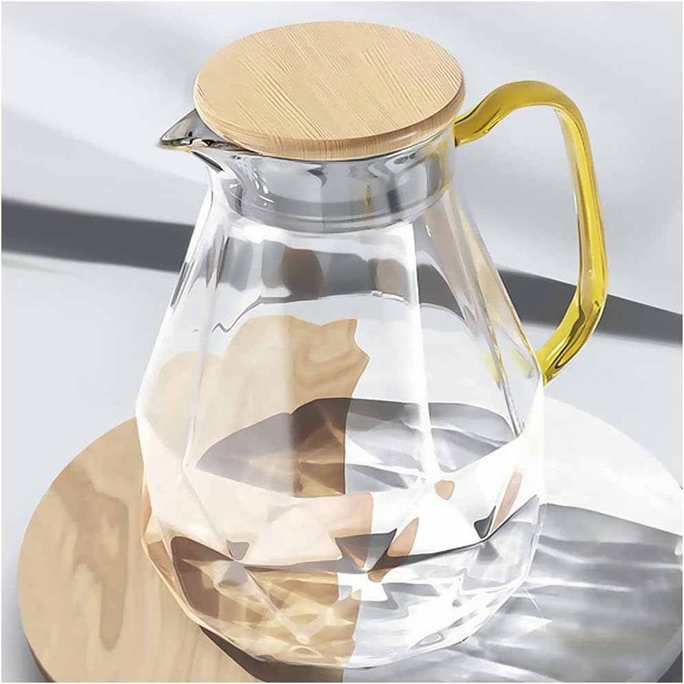 DUJUST Glass Pitcher with Lid [68 oz], Elegant Diamond Design Water Pitcher with Handle, Decoration for Room, High Durability Water Glass Carafe for Ice Tea Maker, Beverage, Hot/Cold Coffee
