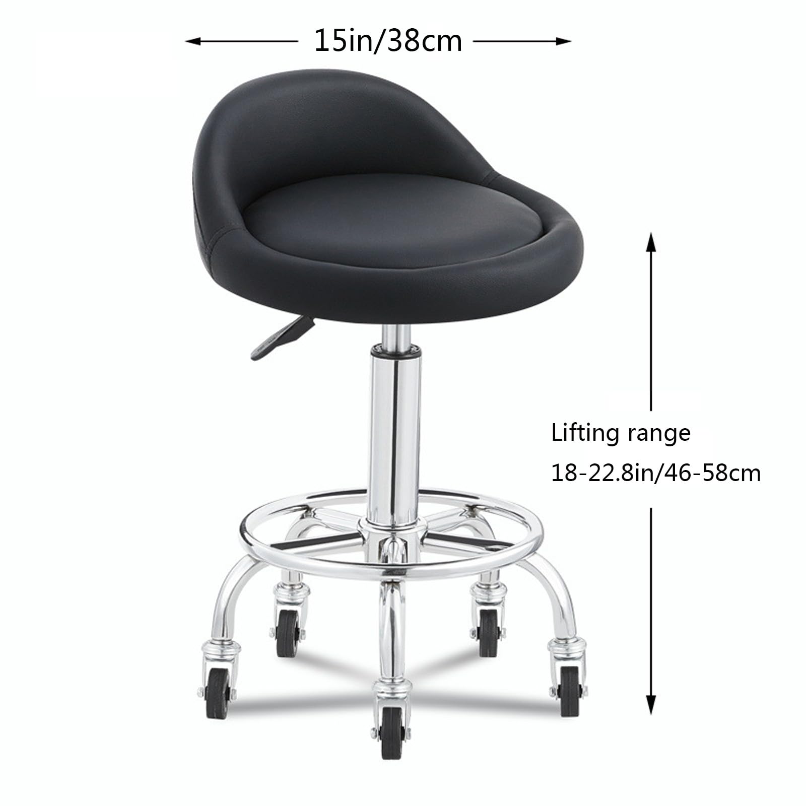 Sgabello Rotabile Girevole 360° Con Ruote – Cuscino In Schiuma Spesso, Rivestito In Pelle PU, Robusto Per Cucina E Spa