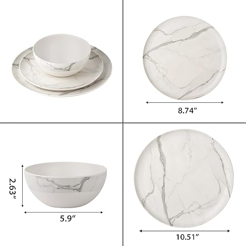 Miniatura 2 de Juego de vajilla de bambú para adultos, juego de vajilla ecológica de melamina de mármol con remolino blanco para comedor y decoración, servicio