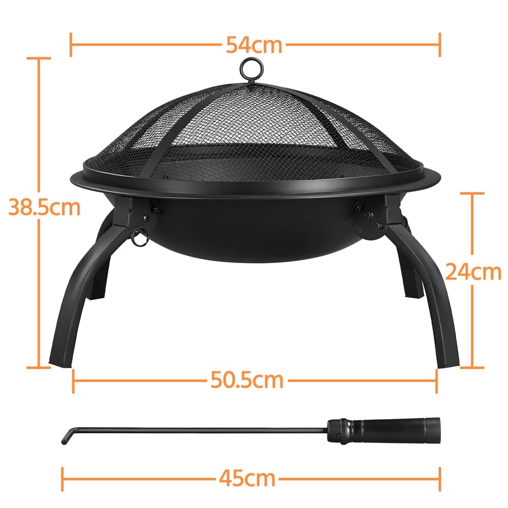 Yaheetech Brasero Exterior para Jardín Portátil y Plegable Chimenea para Carbon con Atizador Bolsa Transporte para Hogueras Terraza Camping al Aire Libre 54x38,5cm Redondo Metal Negro