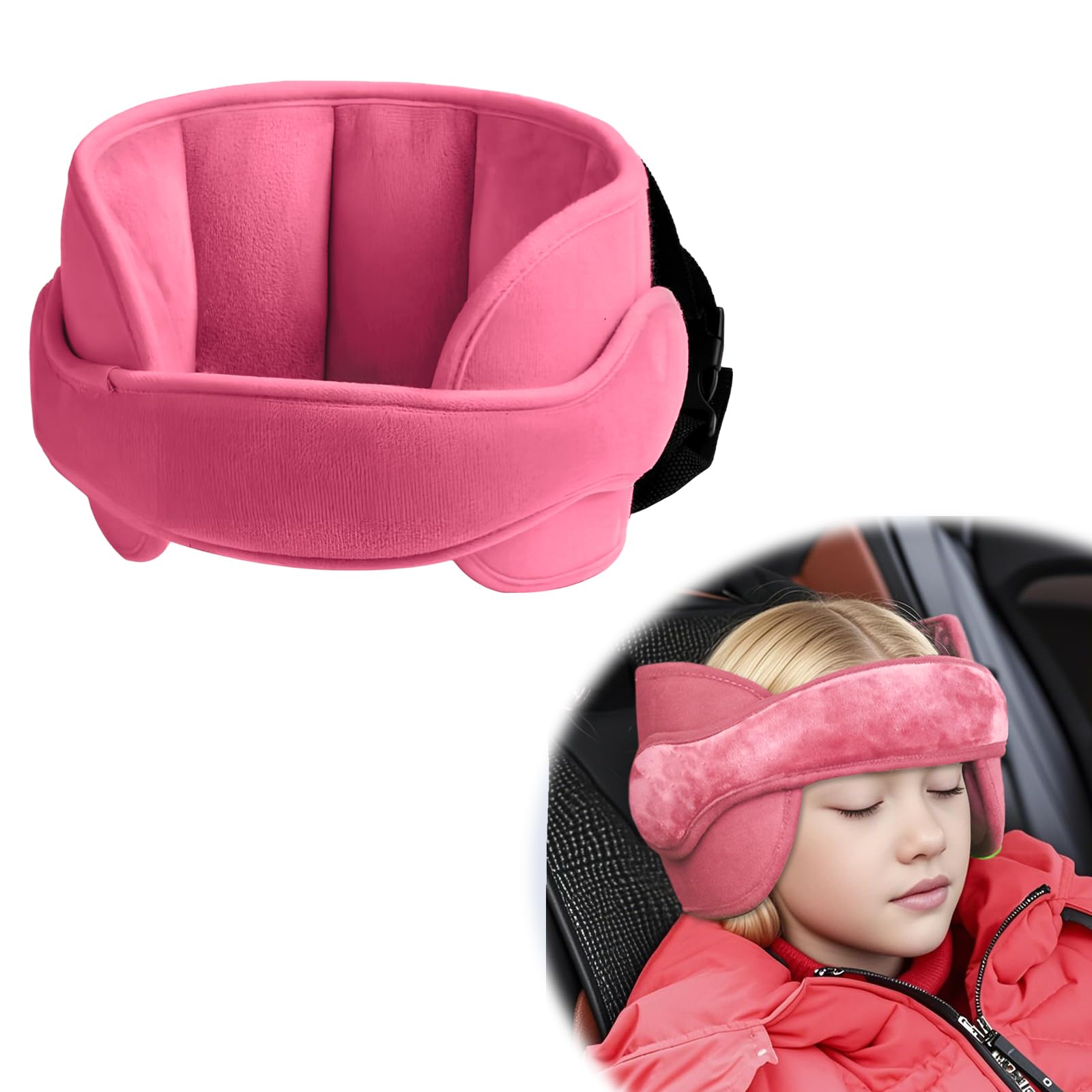 Kopfhalterung Kindersitz Baby, Auto Kinder Kopfstütze Einstellbar, Autositze Sicherheit Kopfstütze, Sicherheitskissen für Babys, Autositz Nackenstütze Kinder, Weiches und Bequemes (pink)